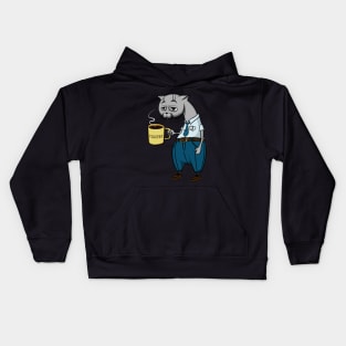 Tired cat office worker and coffee Kids Hoodie